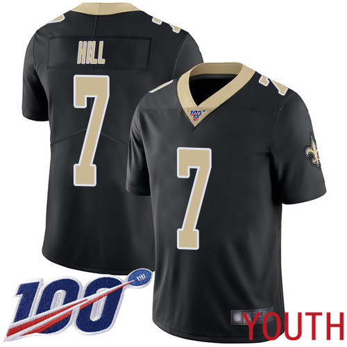 New Orleans Saints Limited Black Youth Taysom Hill Home Jersey NFL Football #7 100th Season Vapor Untouchable Jersey->youth nfl jersey->Youth Jersey
